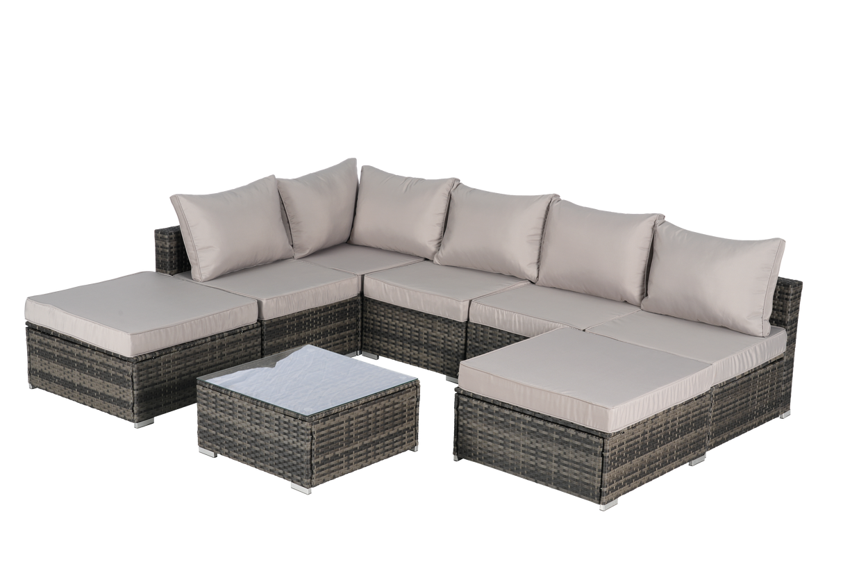 8 Pieces Outdoor Patio Sectional Sofa Couch,Wicker Furniture Conversation Sets with Washable Cushions & Glass Coffee Table for Garden, Poolside, Backyard