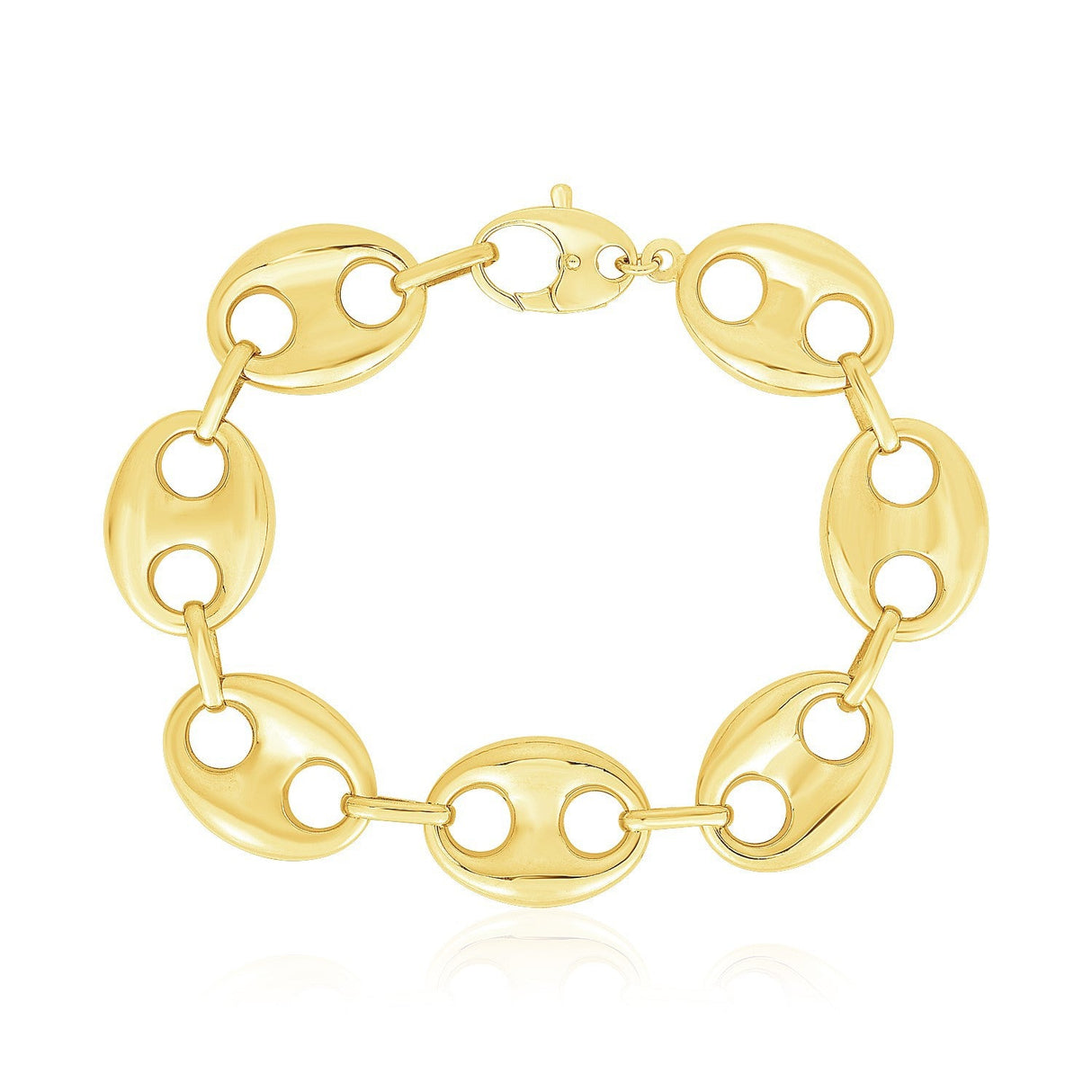 14k Yellow Gold High Polish Lite Puffed Mariner Link Bracelet (21 mm)