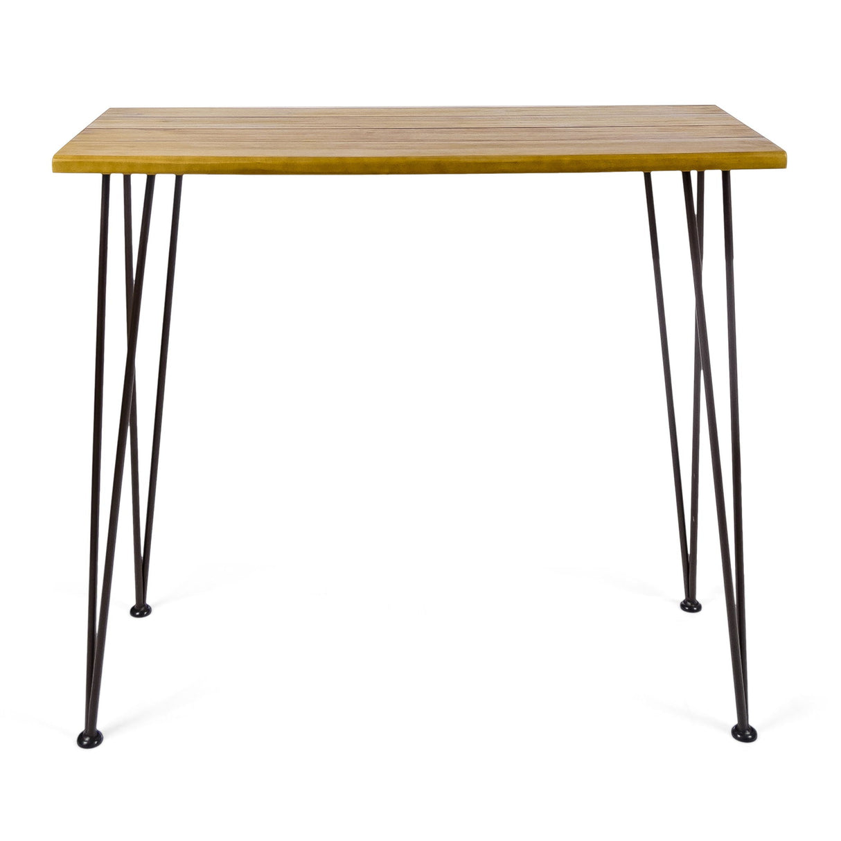 Dione Outdoor Industrial Acacia Wood Bar Set With Metal Frame And Slat Paneling - Brown