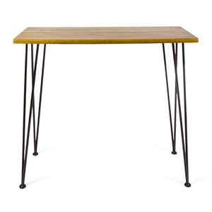 Dione Outdoor Industrial Acacia Wood Bar Set With Metal Frame And Slat Paneling - Brown