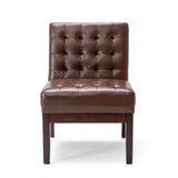 Contemporary Dark Brown Accent Chair with Tufted Waffle Stitch and PU Upholstery
