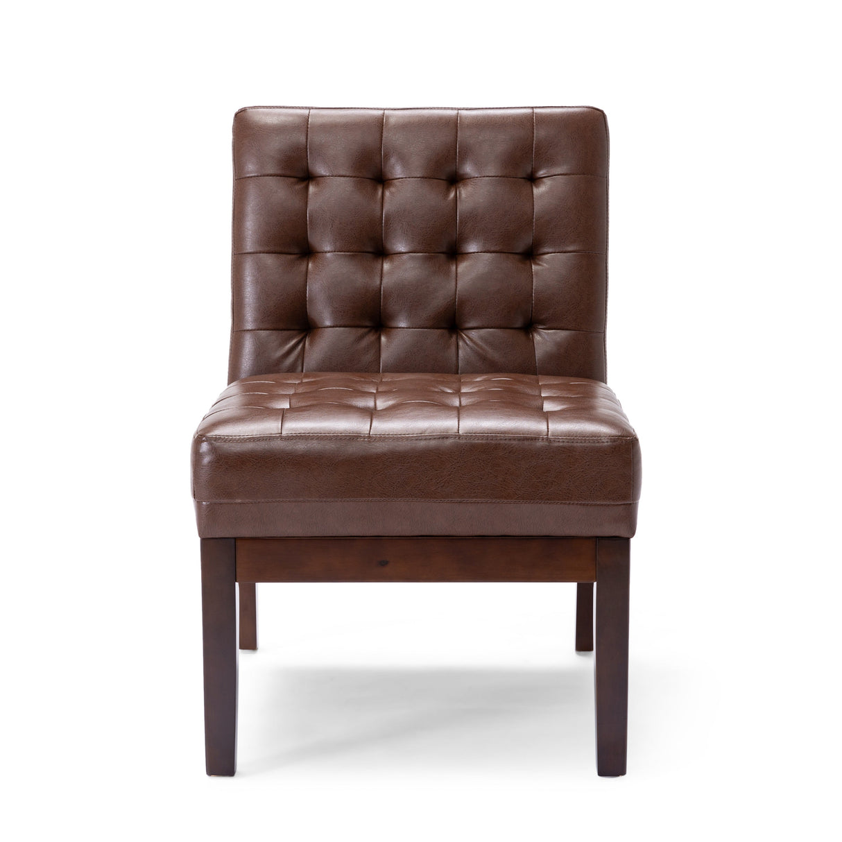 Contemporary Dark Brown Accent Chair with Tufted Waffle Stitch and PU Upholstery