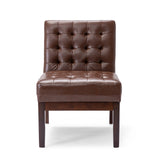 Contemporary Dark Brown Accent Chair with Tufted Waffle Stitch and PU Upholstery