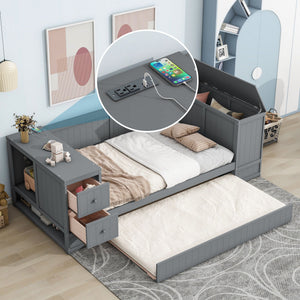 Daybed With Storage Arms, Trundle And Charging Station