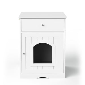 Pet House Cat Litter Box Enclosure With Drawer, Side Table