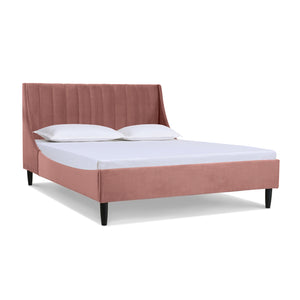 Aspen Vertical Tufted Headboard Platform Bed Set, Queen, Ash Rose Pink Velvet