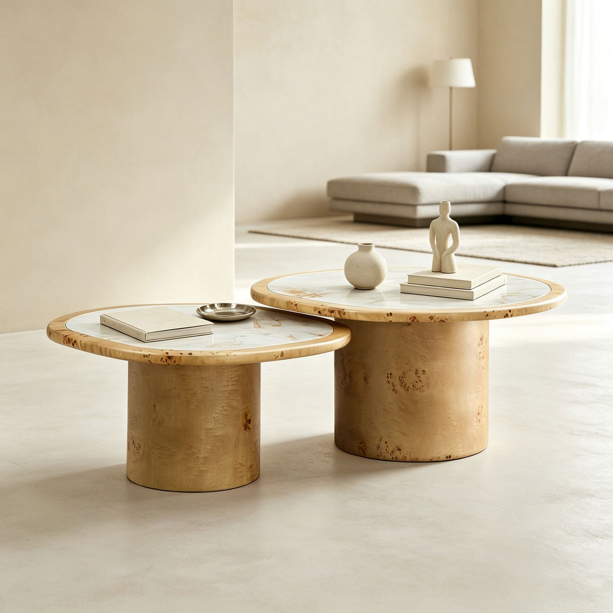 Irregular Coffee Table Set - 2pcs Burl Wood Veneer