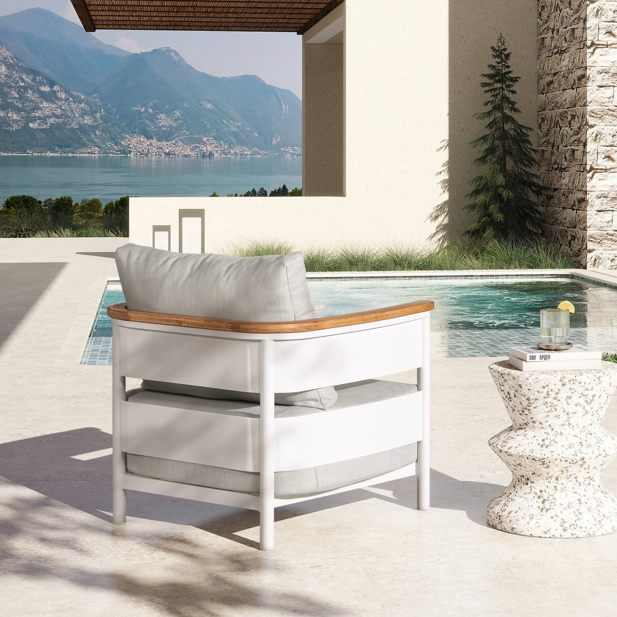Rhodes 29" Upholstered Teak & Aluminum Patio Arm Chair Birch