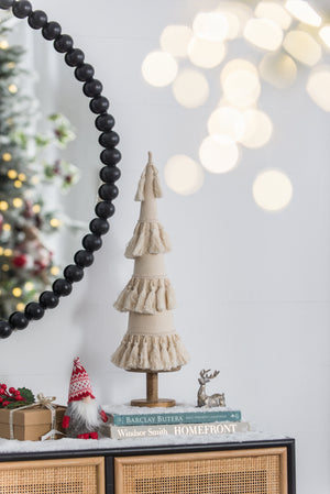 Fringes Embellished Cone With Wooden Base