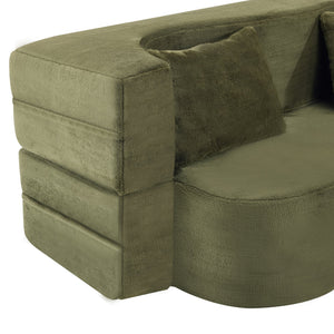 71-Inch Folding Sofa Bed in Green Plush Faux Fur
