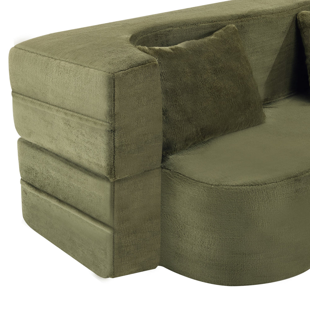71-Inch Folding Sofa Bed in Green Plush Faux Fur