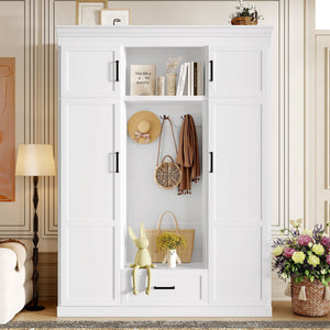 Hall Tree With Bench And 3 Hooks, Modern Entryway Storage Organizer Cabinet