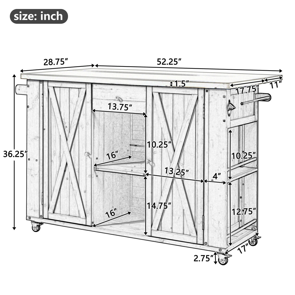 Outdoor Kitchen Island With Stainless Steel Top, Ample Storage Space, Towel And Spice Racks And A Bottle Opener