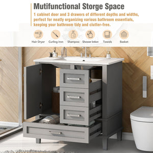 Bathroom Vanity, Modern Bathroom Cabinet With Sink Combo Set, Bathroom Storage Cabinet With A Soft Closing Door And 3 Drawers, Solid Wood Frame