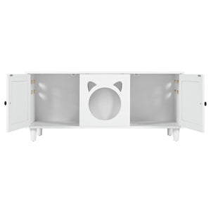 Furniture Style Cat Cabinet Cat Litter Box With Sisal Scratching Door - Cream White