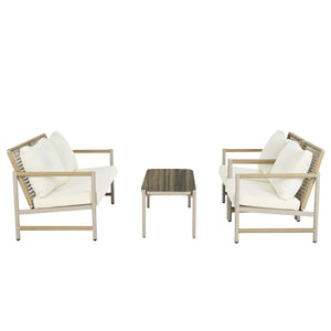 4 Pieces Patio Furniture Set, PE Rattan Wicker With Washable Cushion And Tempered Glass Tabletop, Conversation Furniture For Garden Poolside Balcony