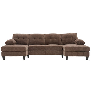 U-Shaped Sectional Sofa 103.5" Fabric Couch With Dual Chaise Lounges, Storage Pockets, Armrest Pillows