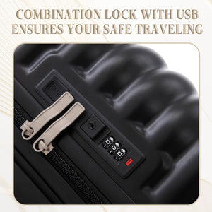 ABS Spinner Wheel Luggage Carry On Suitcase with Cup Holder and USB Port