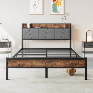 Full Size Bed Frame Storage Headboard with Charging Station