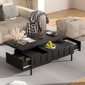 Lift Top Coffee Table With 2 Drawers and Hidden Storage Compartment for Living Room
