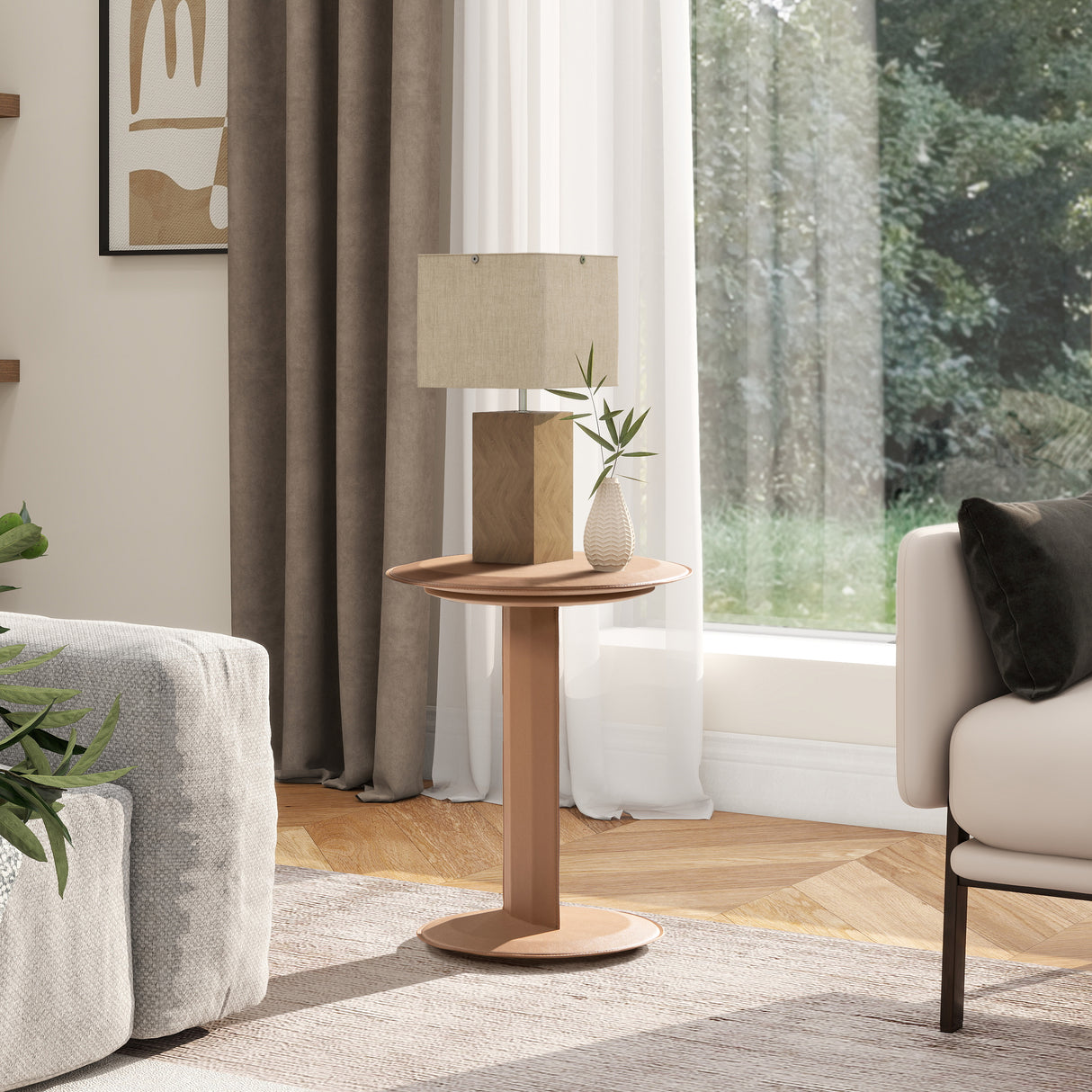 Mode-18'-Leatherette-Round-C-Shaped-Sofa-Side-Table,-Saddle-Brown-Faux-Leather-