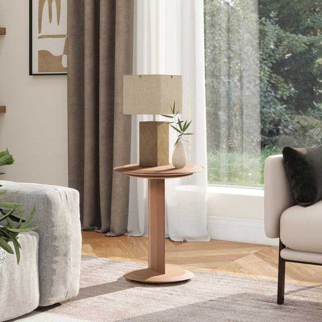 Mode-18'-Leatherette-Round-C-Shaped-Sofa-Side-Table,-Saddle-Brown-Faux-Leather-