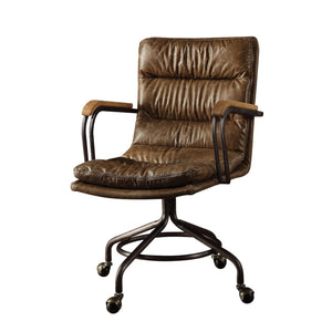 Harith Vintage Top Grain Leather Office Chair - Brown