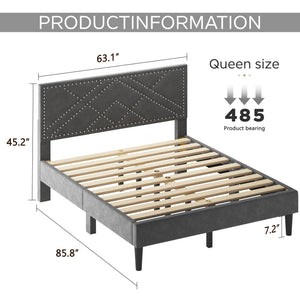 Luxurious Queen Bed Frame & Upholstered Wingback Headboard in Carbon Gray