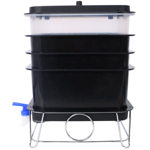 Durable Worm Farm Composting Bin With 4 Tray System For Food Waste Recycling Plastic - Black