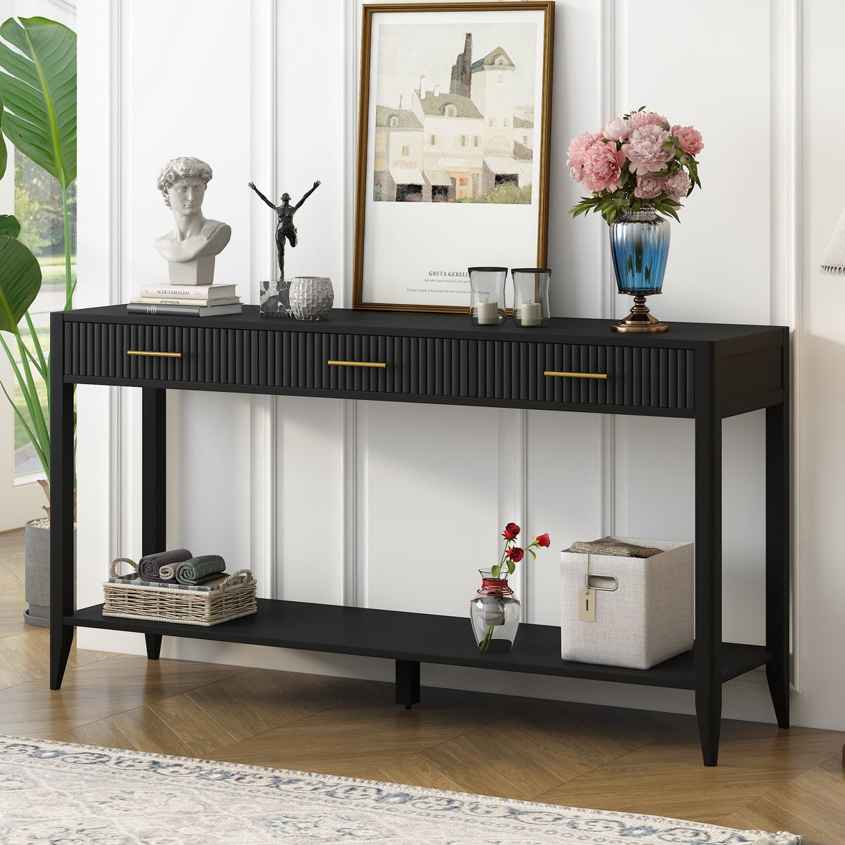 U_STYLE 60" Painted Console Table with 3 Drawers