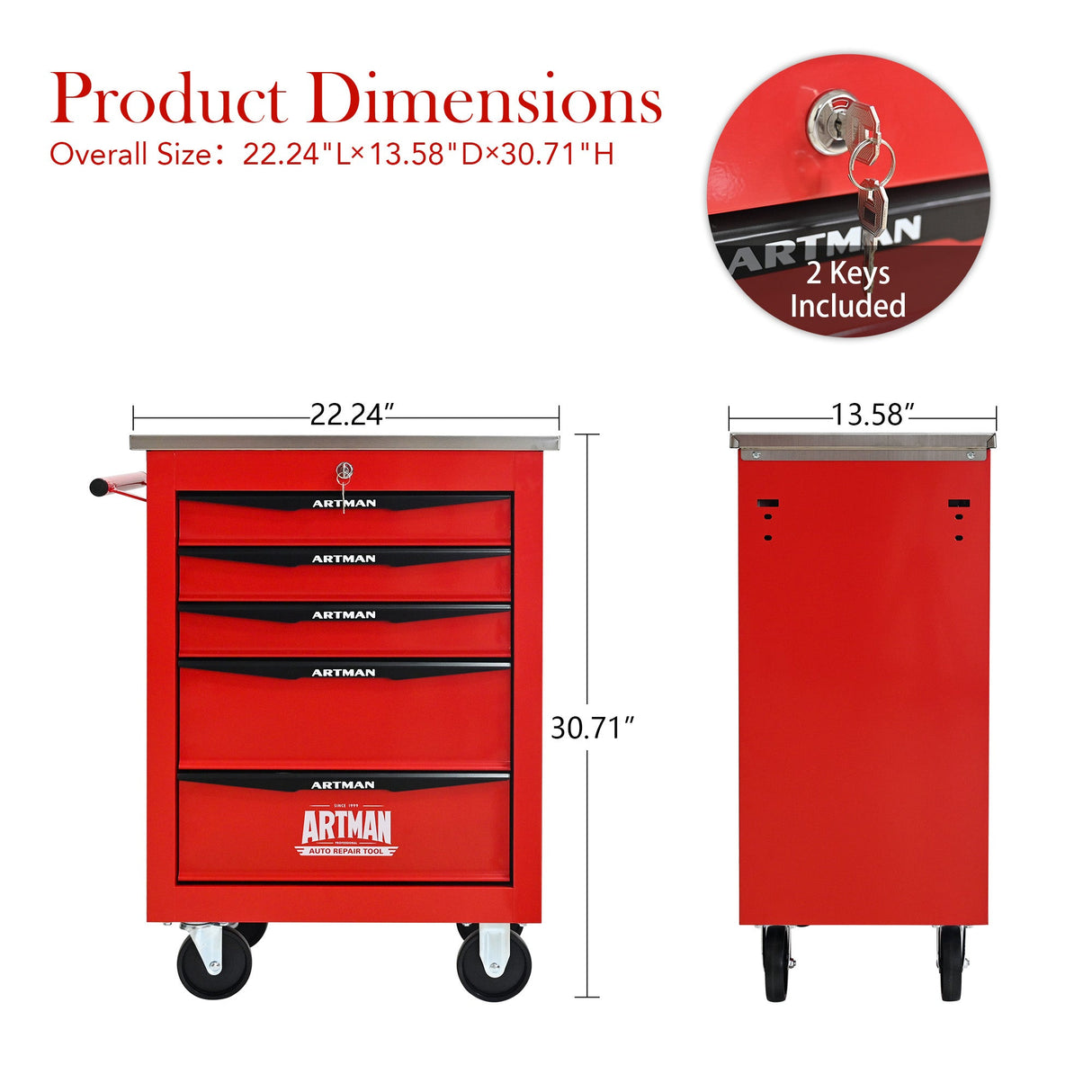 5 Drawers Multifunctional Tool Cart with Wheels