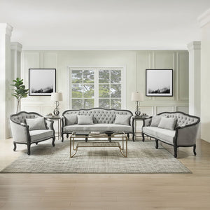 Samael - Loveseat With 2 Pillows - Gray Linen & Dark Brown