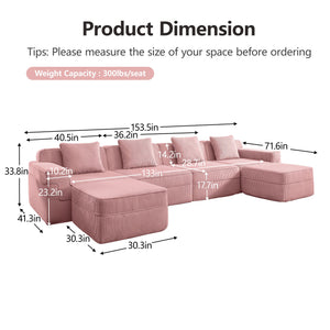Modular 4 Seat U Shape Sectional Boneless Sofa