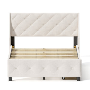 Queen Size Rubber Wood Bed Frame with Storage Headboard & Drawers