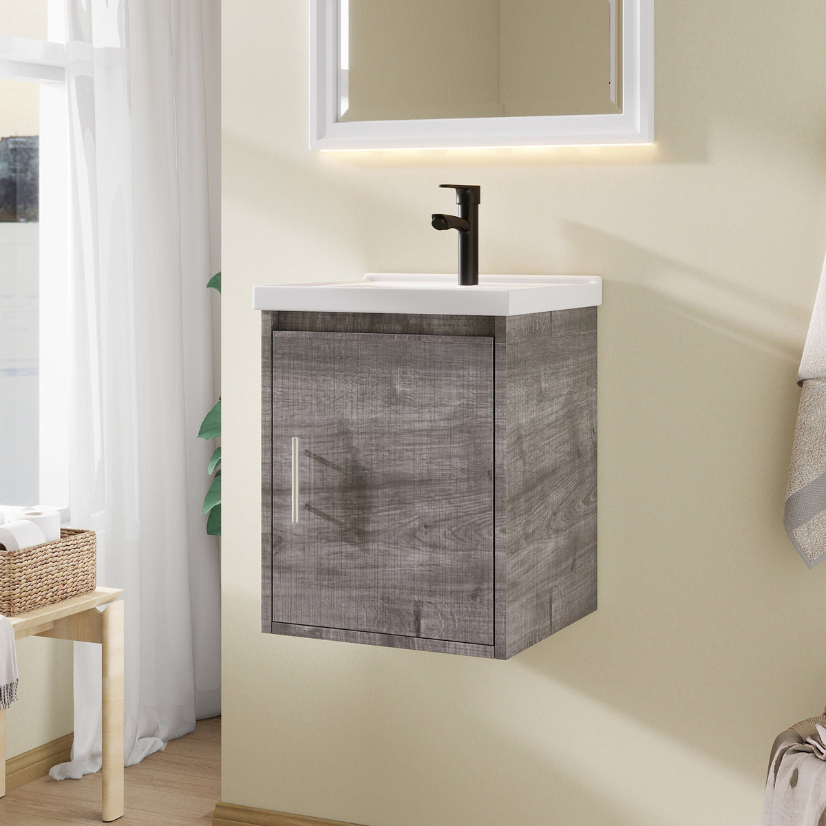 16" Floating Bathroom Vanity, Wall Mounted Plywood Cabinet