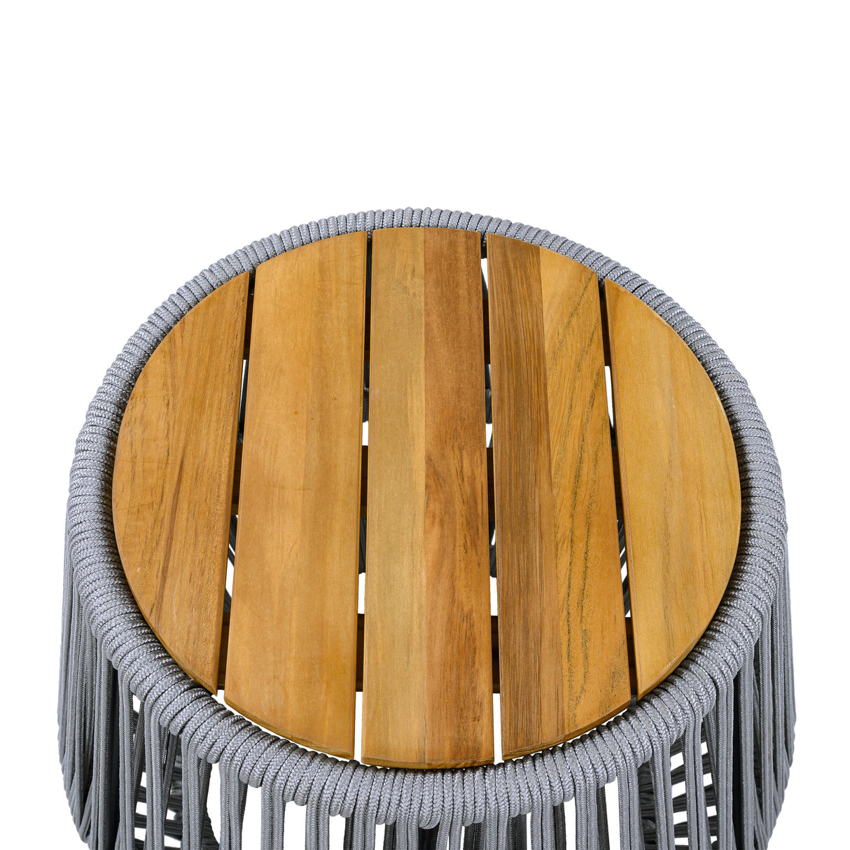 Acacia Wood Side Table with Grey Rope Design