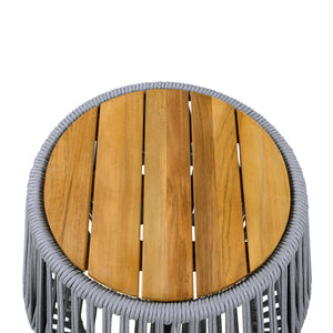 Acacia Wood Side Table with Grey Rope Design