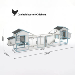 Large Wooden Chicken Coop with Double Nesting Boxes, Outdoor Walk-In Chicken Run with Waterproof Asphalt Roof, Fir Wood Poultry Cage with Pull-Out Dropping Trays