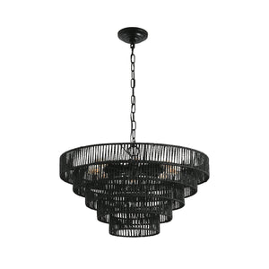 24' Rustic 5-Tier Black Hemp Rope Pendant Light Chandelier