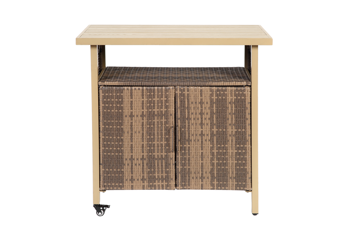 Outdoor Wicker Bar Cart with Wheels