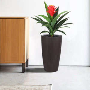 Set of 2 Faux Rattan Tall Planters with Automatic Watering