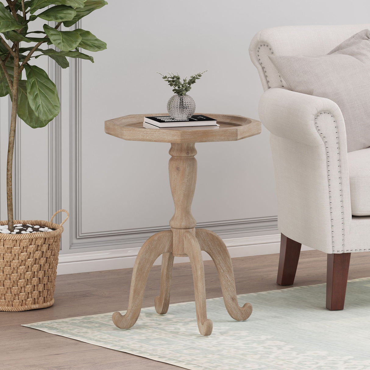 French Country Accent Table With Spider Leg Design - Natural / White