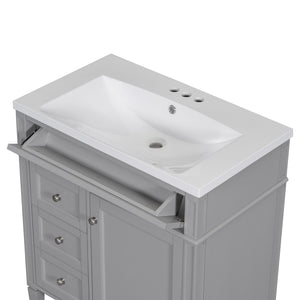 Bathroom Vanity With Top Sink, 2 Drawers And Tip Out Drawer, Rectangular Design