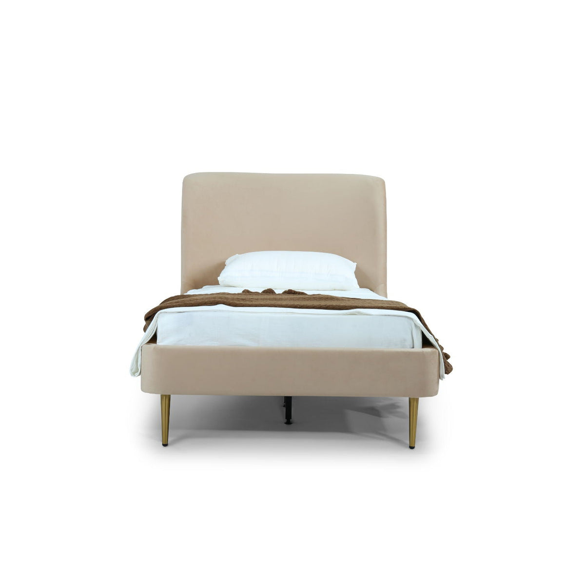Mid-Century Modern Upholstered Bed With Curved Headboard