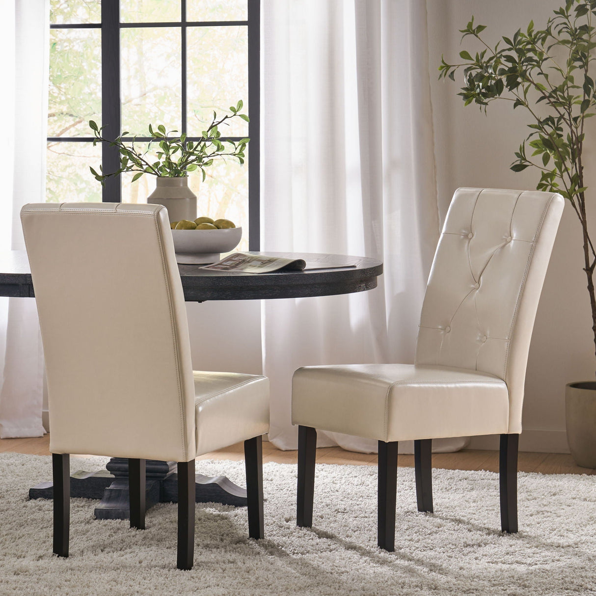 Carter 5 Tuft Dining Chair with Button Tufted Backrest and Espresso Legs - Ivory