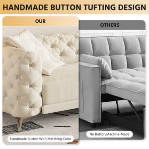 3 In 1 Convertible Sleeper, Deep Seat Pull Out Sofa Bed, Button Tufted