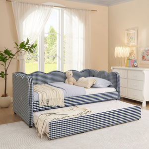Cozy Gingham Daybed with Trundle Twin Size Sofa Bed