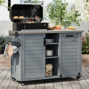 K&K 78.3' Outdoor Kitchen Island with Foldable Grill Table