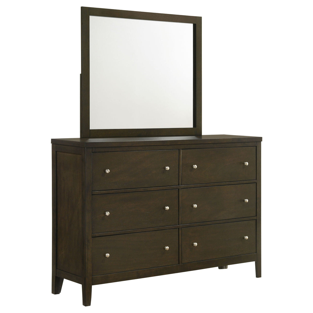 dark brown dresser with mirror Seon Wide Dresser with Mirror, 6 Drawers, Cocoa Brown, Brass Knobs