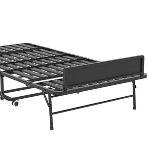Twin Folding Bed With Adjustable Headboard & Memory Foam, Space Saving Rollaway Guest For Tall People, Portable On Wheels, Easy Assembly - Black